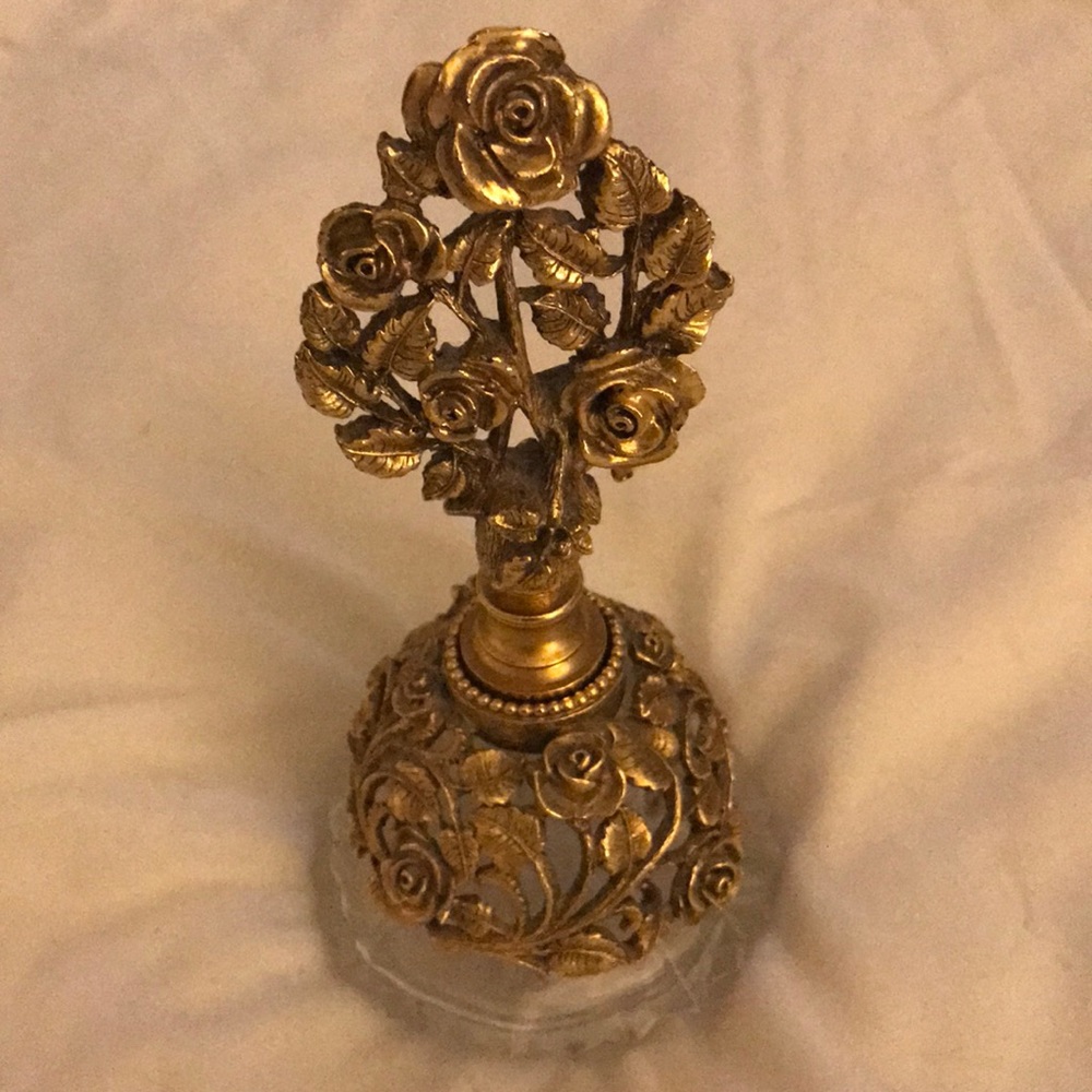 Vintage Rose Filigree Ormolu Perfume Bottle